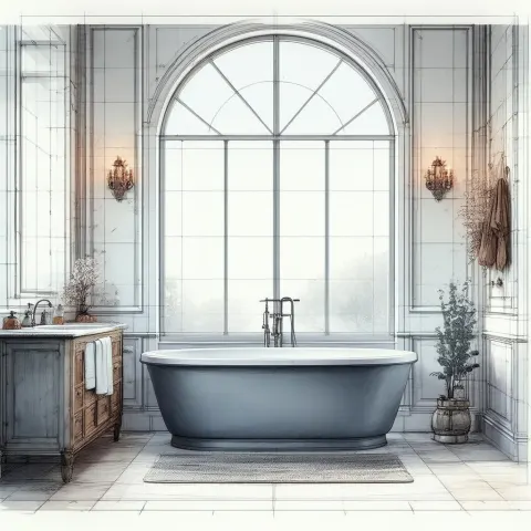 Precise Scientific Diagram of a Serene Bathroom