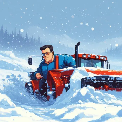 Hank Hill Ploughs Snow in Pixel Art