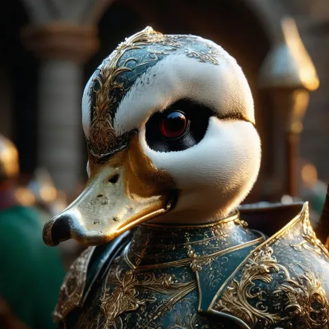 Duck Knight in an Intricate Skull Helmet