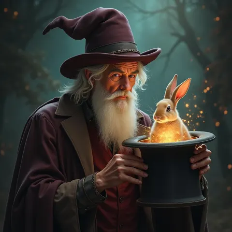 Old Magician Conjures a Rabbit From His Hat