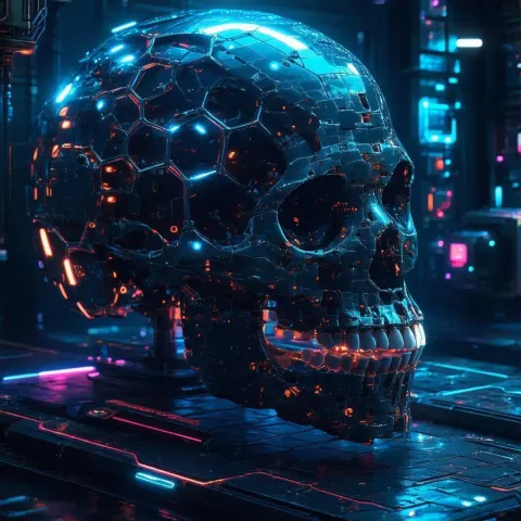 Digital Skull Honeycomb in Neon Shadow