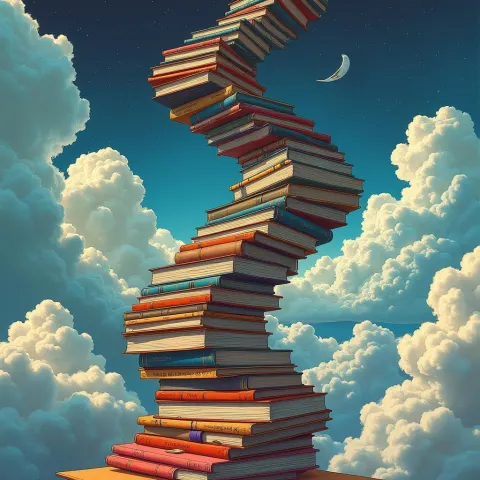 Spiral Staircase of Books Into the Clouds