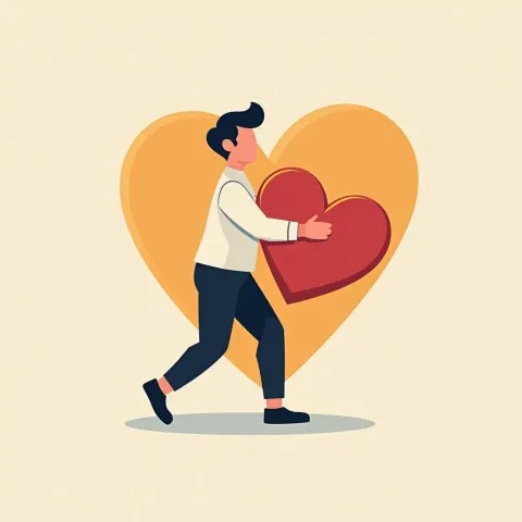 Man Carrying a Heart in Flat Vector