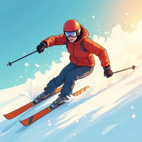 Dynamic Anime Skier Carving Golden Slopes