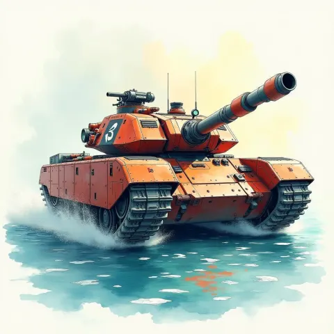 Futuristic Military Tank in Flowing Watercolor