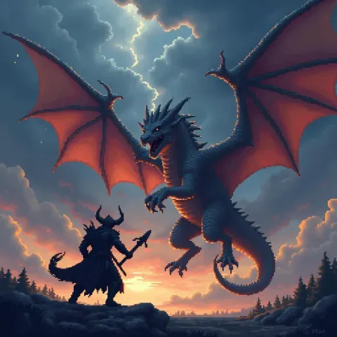 8 Bit Dragon Duels a Horned Warrior