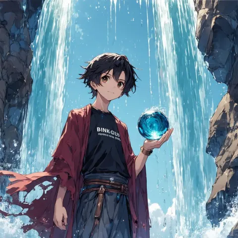 Robed Anime Boy Holding a Glass Orb