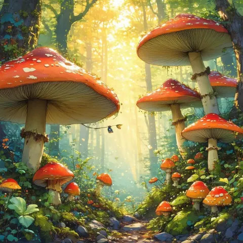 Blissful Mushroom Trip Through Manga Forest