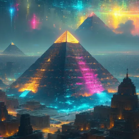 Great Pyramid Towering Over Neon Metropolis