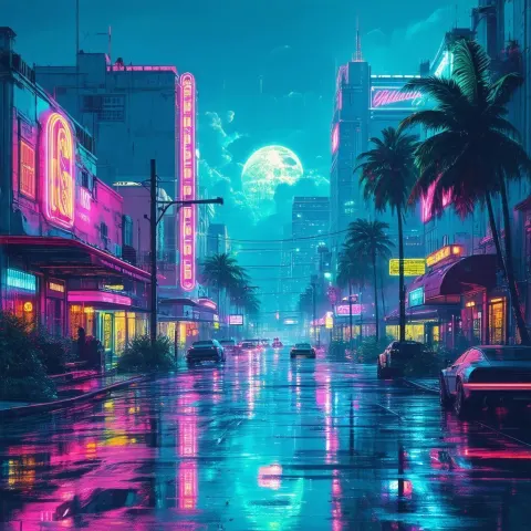 Miami Vice Dreamscape in Vaporwave Neon