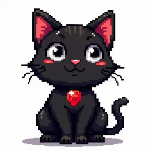 Elegant 8 Bit Cat With Ruby Jewels