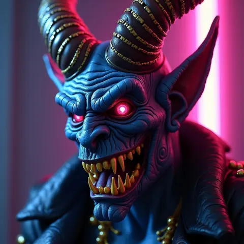 Neon Demon With Gold Fangs at Sunset