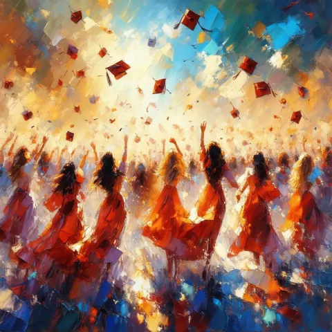 Graduates Toss Caps Into Sunlit Skies