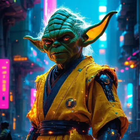 Super Saiyan Yoda in Neonpunk City