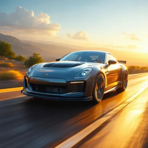 Cheerful Cartoon Car Cruising Golden Roads
