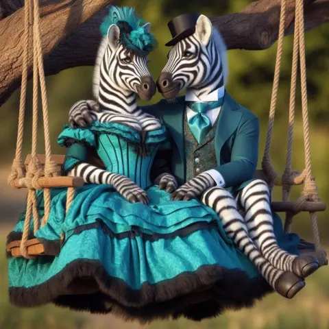 Anthropomorphic Zebra Pair in Victorian Costumes