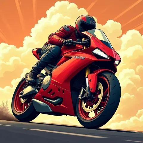 Red Sport Bike in Energetic Manga Lines