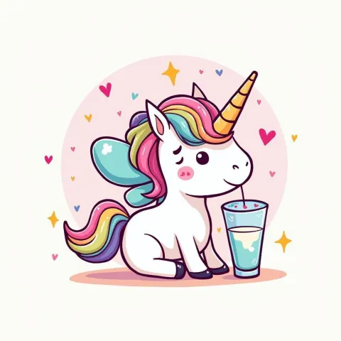 Fairy Sipping Unicorn Milk in Playful Doodles