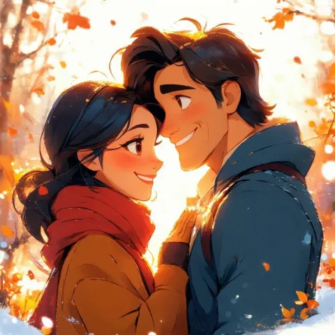 Cuddling Couple in Warm Ghibli Animation