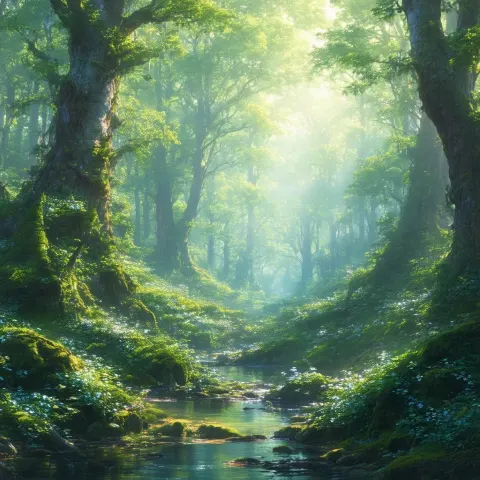 Pastel 3D Forest Clearing in Volumetric Light