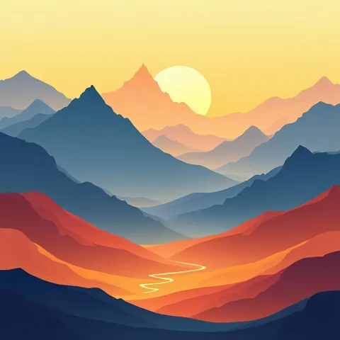 Serene Gradient Mountains in Ethereal Glow