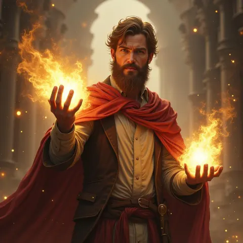 Bearded Magician Casting Golden Hour Spells