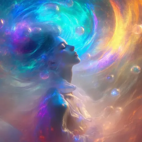 Tranquil Figure Floating In Iridescent Void