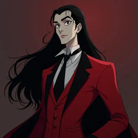Pale Vampire In Red And Black Suit
