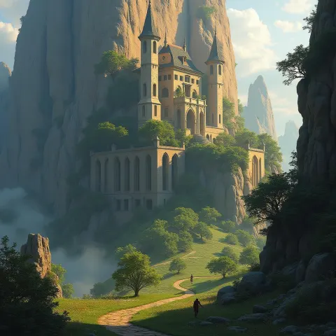 Elven Stronghold Carved Into Golden Mountain