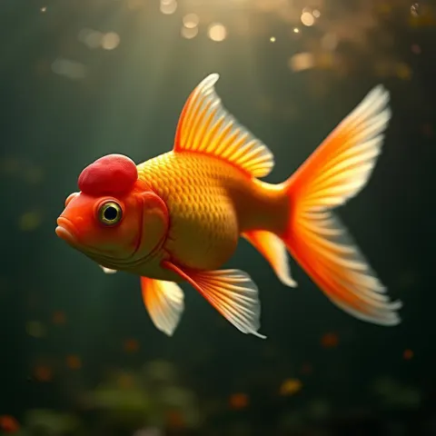 Crowned Goldfish Swimming In Golden Light