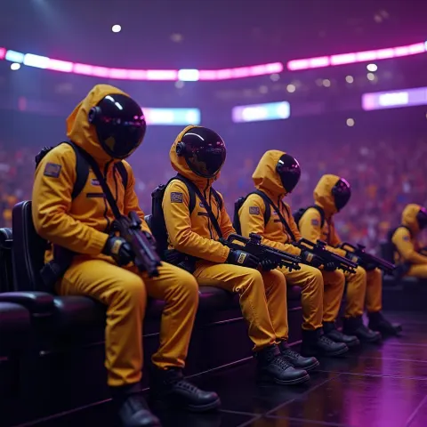 Neon Valorant Agents In Purple Arena