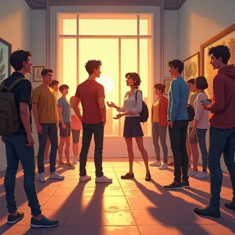 Animated Metaverse Gallery Reception At Golden Hour