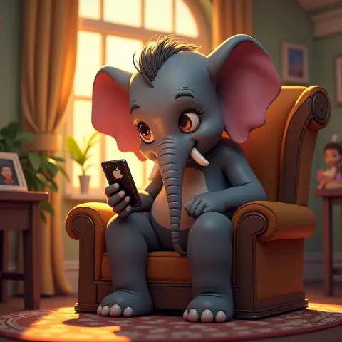 Anime Elephant On A Chair With iPhone