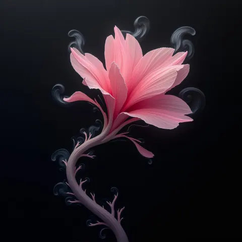 Surreal Pink Petal Floating In Darkness