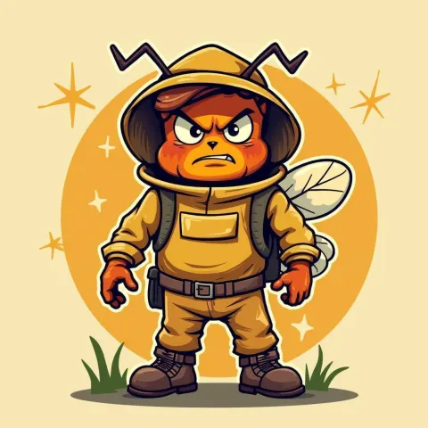 Angry Ginger Beekeeper In Flat Vector Style