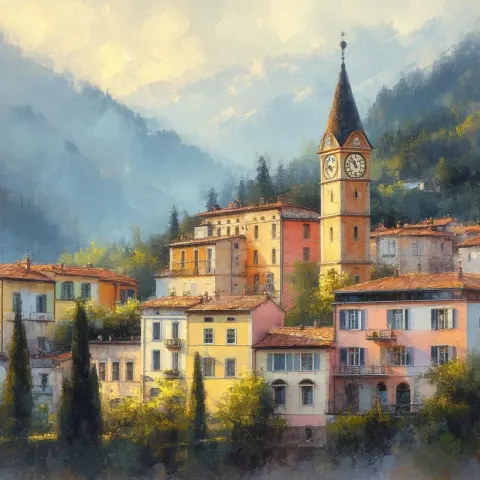 Impressionist European Town At Golden Hour