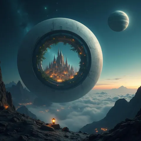 Orange Futuristic City Inside Spherical Shell