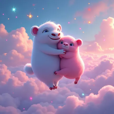 Appa And Momo Drifting Through Pastel Skies