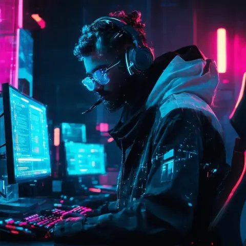 Cyberpunk Hacker In Neon Cinematic Frame