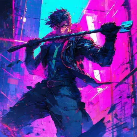 Gordon Freeman With Crowbar In Neon City