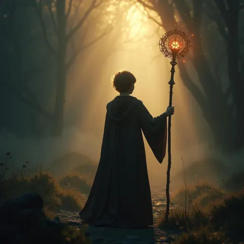 Noble Wizard Boy With Glowing Staff