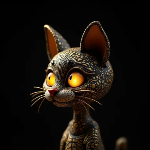Claymation Cat Head In Gold And Black