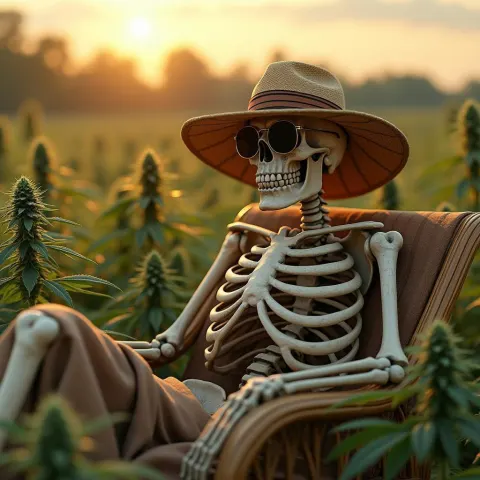 Skeleton Lounging In Digital Cannabis Field