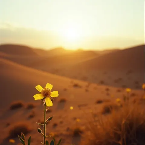 Blooming Flower In Backlit Desert Dunes