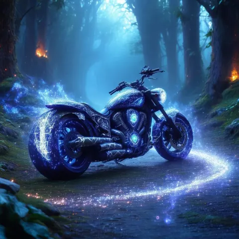 Mystical Motorcycle Trailing Stardust And Flame