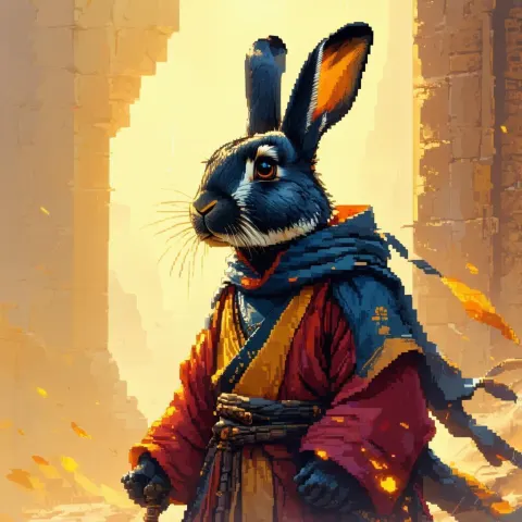Pixel Black Rabbit Monk Retro Portrait