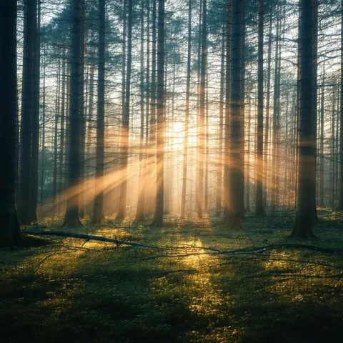 Serene Forest Wood In Golden Hour