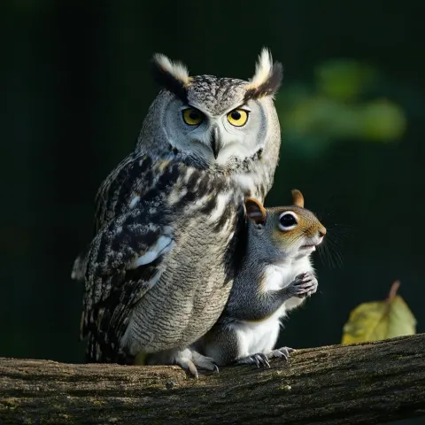 Owl Seizing Squirrel In Cinematic Shadows