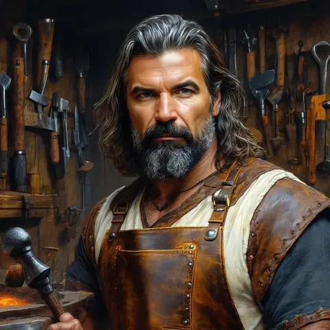 Hephaestus The Blacksmith In Leather Apron