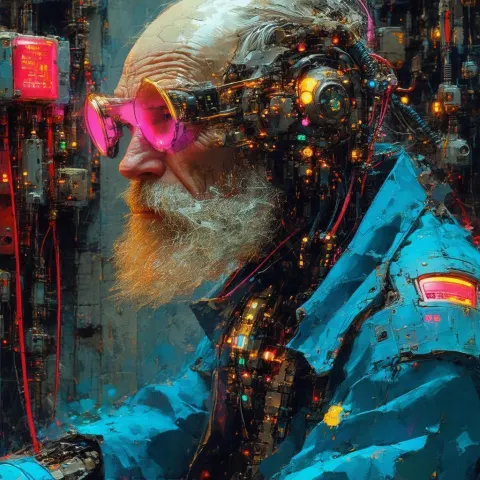 Claymation Elder With Cyberpunk Implants